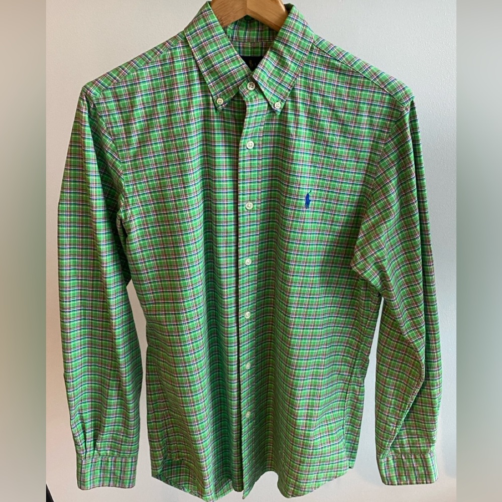 Polo Ralph Lauren Bright Green Plaid Button Down Shirt Classic Fit Small